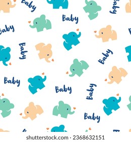 Cute Baby Elephants Vector Cartoon Seamless Pattern can be use for background and apparel design