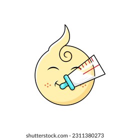 cute baby expression emoticon drinking milk using a bottle. color, flat and simple style. used for icons, stickers or logos