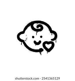 Cute baby face with black spray paint with heart made in graffiti style