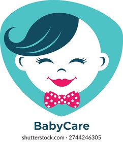 Cute baby face with bow tie and smiling expression BabyCare icon