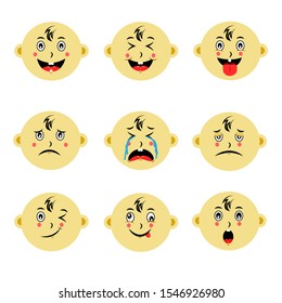 Cute baby face emoticon vector collections. Set of emoticons are laugh, cry, smile,  sad, and surprised. Available in eps10 - Vector