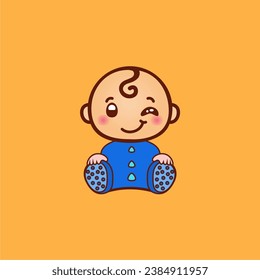 linda cara de bebé vectorial ropa azul