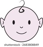 Cute baby face vector illustration with simple line art, smiling expression, curly hair, and round head. Perfect for icons, logos, child care, parenting, nursery, and baby products design.