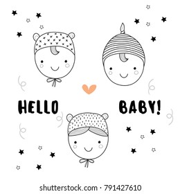 Cute baby faces for cads, illustrations 