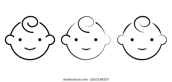 Cute Baby Faces in Simple Line Art. Stylized baby faces, drawn in a simple black line art style.