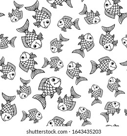 cute baby fish outline vector illustration. handdrawn fish doodles pattern. seamless pattern for page coloring book. Perfect for textile, posters, fabrics, textile, pijamas
