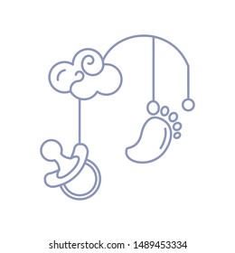 cute baby footprint with pacifier and cloud hanging