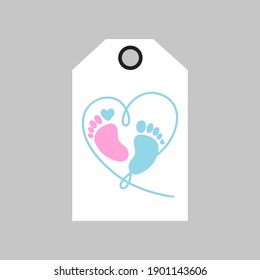 Cute baby footprint tag. Vector illustration.