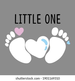 Cute Baby Footprint With Text. Vector Illustration