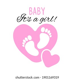 Cute baby footprint with text. Vector illustration