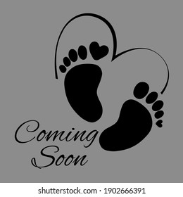 Cute baby footprints with heart. Print Vector illustration