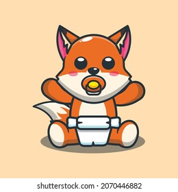 Cute baby fox. Cute animal cartoon illustration.