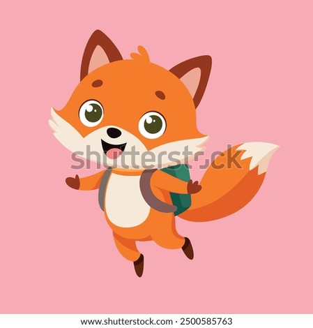cute baby fox Back to school education isolated