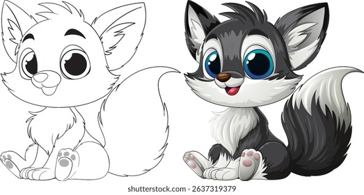 Cute baby fox with big eyes and fluffy tail