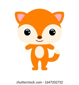 Cute baby fox. Cartoon character for decoration and design of the album, scrapbook, baby card and invitation. Forest animal. Flat vector stock illustration on white background