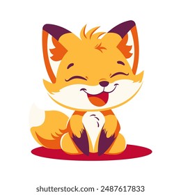 Cute Baby Fox Cartoon Character Illustration Sitting with Happy Expression