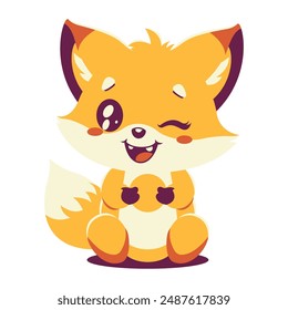 Cute Baby Fox Cartoon Character Illustration Eating Biscuit with Happy Expression