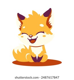 Cute Baby Fox Cartoon Character Illustration Sitting with Happy Expression
