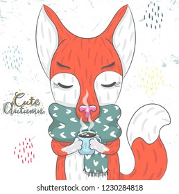 Cute baby Fox cartoon hand drawn vector illustration. Can be used for baby t-shirt print, fashion print design, children wear, baby shower celebration, greeting and invitation card.