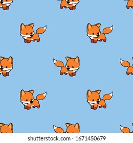 Cute baby fox cartoon seamless pattern, vector illustration