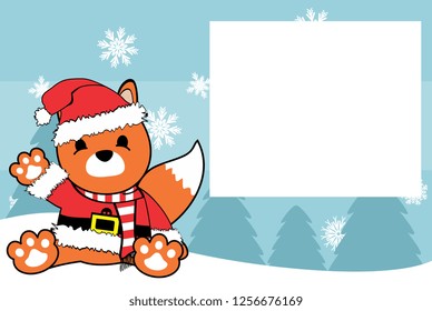 cute baby fox cartoon xmas picture frame background card in vector format 