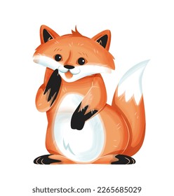 Cute baby fox. Charming orange animal, cunning forest dweller. Biology and wild life, fauna and nature. Surprised mammal character, emotions and feelings. Cartoon flat vector illustration