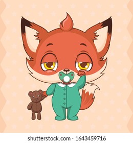 Cute baby fox mascot -  sleepy