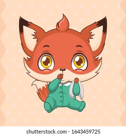 Cute baby fox mascot -  sucking on thumb