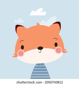 cute and baby fox on blue background