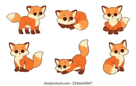 cute baby fox set different poses