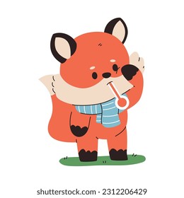 Cute baby fox sick vector cartoon character isolated on a white background.