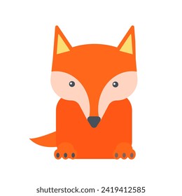 Cute baby fox, simple portrait of sly and clever forest animal character vector illustration