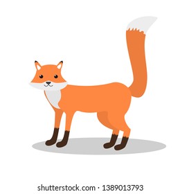 Cute baby fox with tail up isolated cartoon style doodle vector illustration