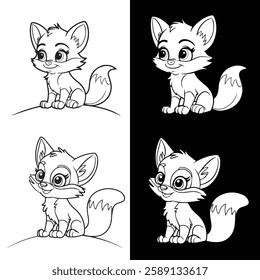A cute Baby Fox, Vector set fox silhouette, on white background, isolated, fox logo icon symbol illustration black color