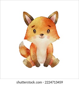 cute baby fox watercolor clipart illustration with isolated background