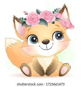 Cute baby foxy with floral