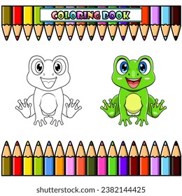 Cute baby frog cartoon sitting for coloring book