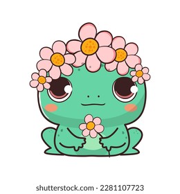 Cute baby frog in cartoon style. Vector illustration.