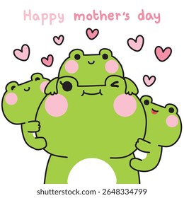 Cute baby frogs hug mom frog with heart.Happy mother day.Love.Reptile animal character cartoon design.Kawaii.Vector.Illustration