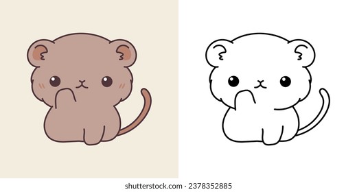 Cute Baby Gerbil Clip Illustration und Schwarz-Weiß. Kawaii Clip Art Baby Animal. Cute Vektor Illustration eines Kawaii-Hauses für Aufkleber, Kleiderdrucke, Baby-Dusche. 