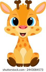 Cute Baby Giraffe Cartoon Character. Vector Illustration Flat Design Isolated On Transparent Background