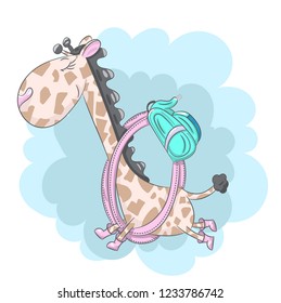 Cute baby giraffe cartoon hand drawn vector illustration. Can be used for baby t-shirt print, fashion print design, children wear, baby shower celebration, greeting and invitation card.