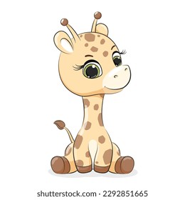 Cute baby giraffe. Cartoon illustration. Concept for children print.