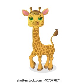 Cute baby giraffe cartoon isolated on white background