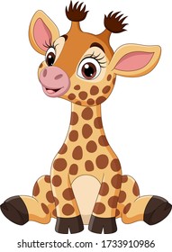 Cute baby giraffe cartoon sitting