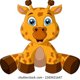 Cute baby giraffe cartoon sitting