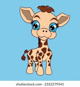 Ilustración del icono del vector de dibujos animados de la jirafa de bebé. El Concepto De Icono De La Naturaleza Animal Está Aislado. Estilo de dibujo plano