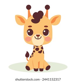 Carácter lindo de la jirafa del bebé. Ilustración vectorial para diseño infantil. Estilo plano