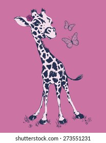 Cute Baby Giraffe Girly Tshirt Graphic