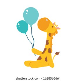 Cute baby giraffe holding balloons 